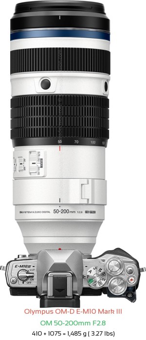 Olympus E-M10 III with OM 50-200mm F2.8 Lens Size