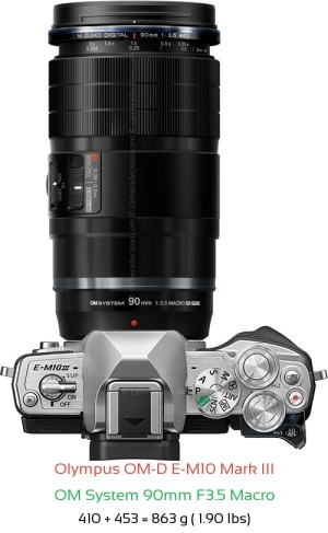 Olympus E-M10 III with OM System 90mm F3.5 Macro Lens Size