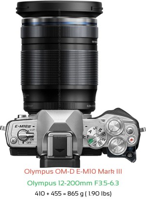 Olympus E-M10 III with Olympus 12-200mm F3.5-6.3 Lens Size
