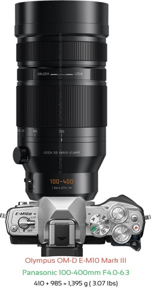 Olympus E-M10 III with Panasonic 100-400mm F4.0-6.3 Lens Size