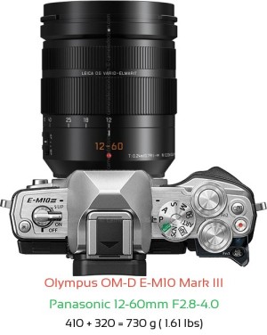Olympus E-M10 III with Panasonic 12-60mm F2.8-4.0 Lens Size