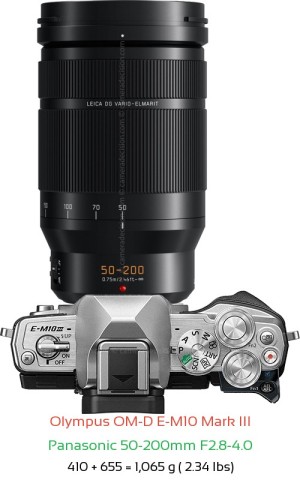 Olympus E-M10 III with Panasonic 50-200mm F2.8-4.0 Lens Size