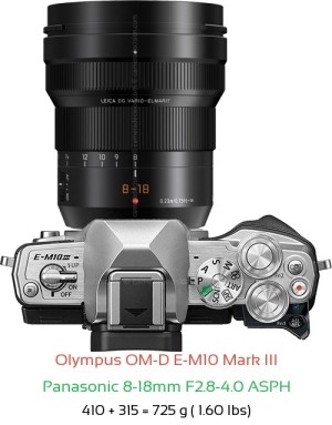 Olympus E-M10 III with Panasonic 8-18mm F2.8-4.0 ASPH Lens Size
