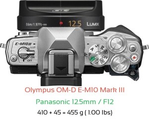 Olympus E-M10 III with Panasonic 12.5mm / F12 Lens Size