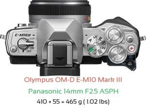 Olympus E-M10 III with Panasonic 14mm F2.5 ASPH Lens Size