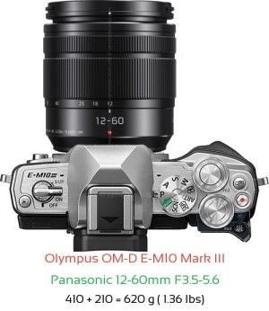 Olympus E-M10 III with Panasonic 12-60mm F3.5-5.6 Lens Size