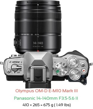 Olympus E-M10 III with Panasonic 14-140mm F3.5-5.6 II  Lens Size