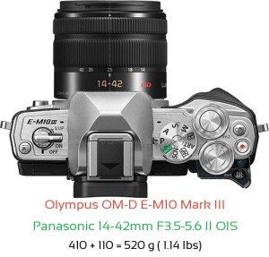 Olympus E-M10 III with Panasonic 14-42mm F3.5-5.6 II OIS Lens Size