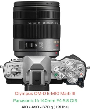 Olympus E-M10 III with Panasonic 14-140mm F4-5.8 OIS Lens Size