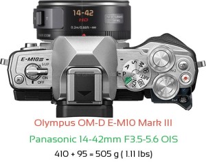 Olympus E-M10 III with Panasonic 14-42mm F3.5-5.6 OIS Lens Size