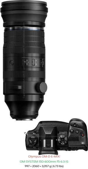 Olympus E-M1X with OM SYSTEM 150-600mm f5-6.3 IS Lens Size