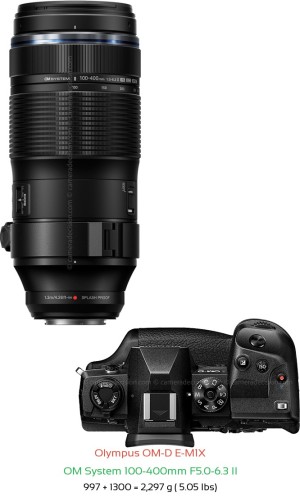 Olympus E-M1X with OM System 100-400mm F5.0-6.3 II Lens Size