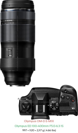 Olympus E-M1X with Olympus ED 100-400mm F5.0-6.3 IS Lens Size