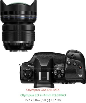 Olympus E-M1X with Olympus ED 7-14mm F2.8 PRO Lens Size