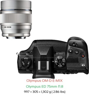 Olympus E-M1X with Olympus ED 75mm f1.8 Lens Size
