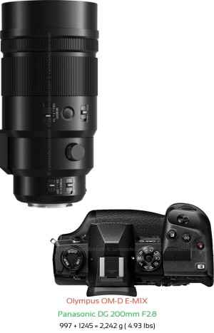 Olympus E-M1X with Panasonic DG 200mm F2.8 Lens Size