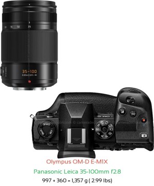 Olympus E-M1X with Panasonic Leica 35-100mm f2.8 Lens Size
