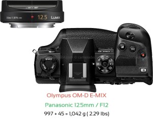 Olympus E-M1X with Panasonic 12.5mm / F12 Lens Size