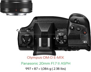 Olympus E-M1X with Panasonic 20mm F1.7 II ASPH Lens Size