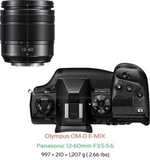 Olympus E-M1X with Panasonic 12-60mm F3.5-5.6 Lens Size