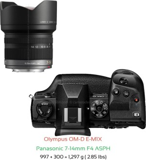 Olympus E-M1X with Panasonic 7-14mm F4 ASPH Lens Size