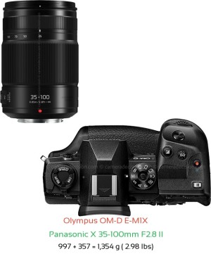 Olympus E-M1X with Panasonic X 35-100mm F2.8 II Lens Size