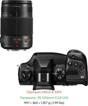 Olympus E-M1X with Panasonic 35-100mm F2.8 OIS Lens Size