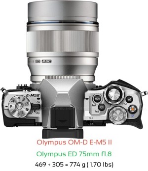 Olympus E-M5 II with Olympus ED 75mm f1.8 Lens Size