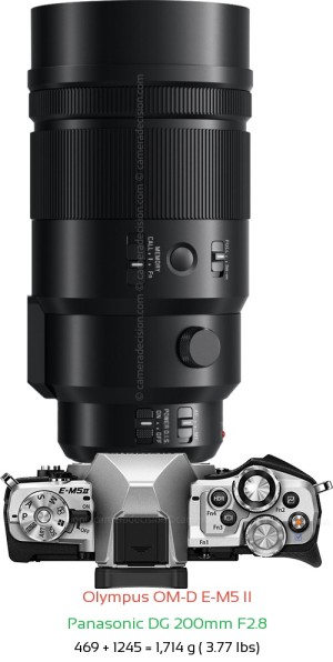 Olympus E-M5 II with Panasonic DG 200mm F2.8 Lens Size
