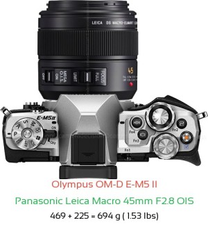 Olympus E-M5 II with Panasonic Leica Macro 45mm F2.8 OIS Lens Size