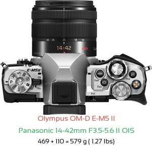 Olympus E-M5 II with Panasonic 14-42mm F3.5-5.6 II OIS Lens Size