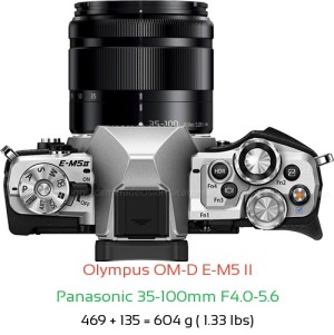 Olympus E-M5 II with Panasonic 35-100mm F4.0-5.6 Lens Size