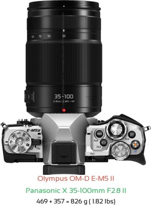 Olympus E-M5 II with Panasonic X 35-100mm F2.8 II Lens Size