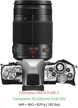 Olympus E-M5 II with Panasonic 35-100mm F2.8 OIS Lens Size