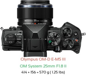 Olympus E-M5 III with OM System 25mm F1.8 II Lens Size