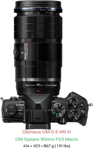 Olympus E-M5 III with OM System 90mm F3.5 Macro Lens Size