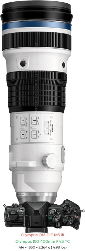 Olympus E-M5 III with Olympus 150-400mm F4.5 TC Lens Size