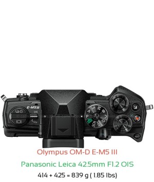 Olympus E-M5 III with Panasonic Leica 42.5mm F1.2 OIS Lens Size