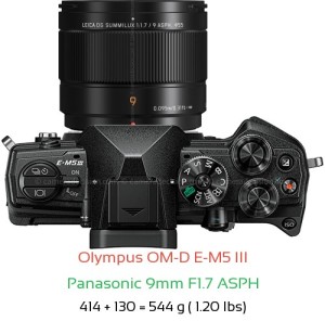 Olympus E-M5 III with Panasonic 9mm F1.7 ASPH Lens Size