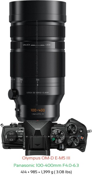 Olympus E-M5 III with Panasonic 100-400mm F4.0-6.3 Lens Size