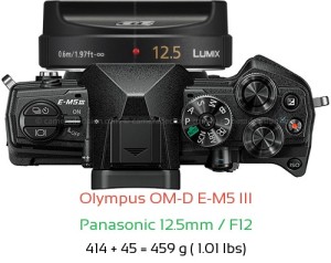 Olympus E-M5 III with Panasonic 12.5mm / F12 Lens Size