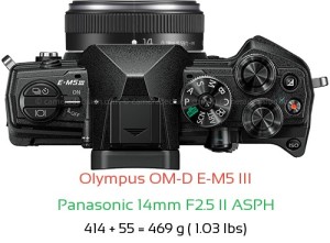 Olympus E-M5 III with Panasonic 14mm F2.5 II ASPH Lens Size