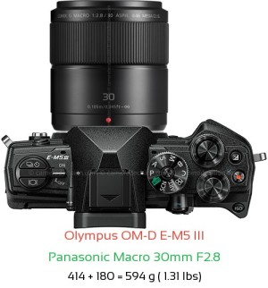 Olympus E-M5 III with Panasonic Macro 30mm F2.8 Lens Size