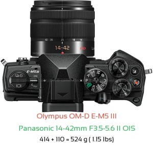Olympus E-M5 III with Panasonic 14-42mm F3.5-5.6 II OIS Lens Size
