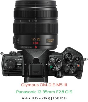 Olympus E-M5 III with Panasonic 12-35mm F2.8 OIS Lens Size