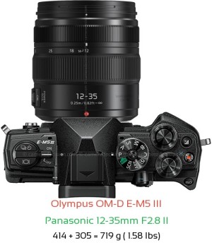 Olympus E-M5 III with Panasonic 12-35mm F2.8 II Lens Size