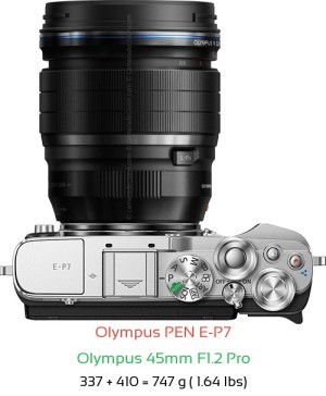 Olympus E-P7 with Olympus 45mm F1.2 Pro Lens Size