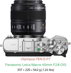 Olympus E-P7 with Panasonic Leica Macro 45mm F2.8 OIS Lens Size