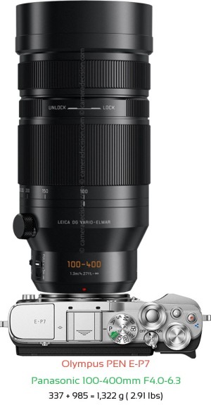 Olympus E-P7 with Panasonic 100-400mm F4.0-6.3 Lens Size