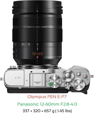 Olympus E-P7 with Panasonic 12-60mm F2.8-4.0 Lens Size